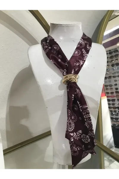 Bordo Fular Gold Detaylı Model