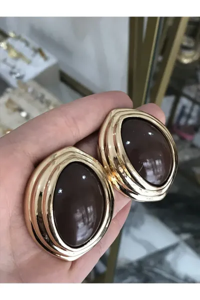 Muadil Marka Kahverengi Düğme Model Küpe