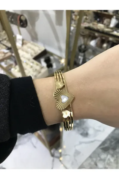 Lazer Kenarlı Kalp Model Kelepçe Bileklik