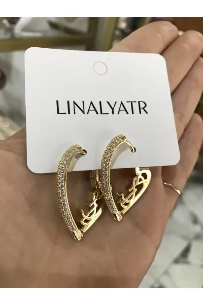 Marka Muadili Taş Detaylı Kalp Model Küpe