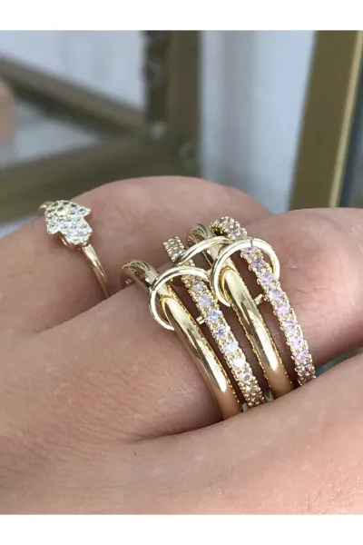 Çoklu Pembe Taş Detaylı Halka Model Yüzük