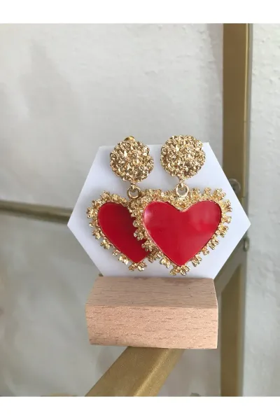Gold Detaylı Kalp Küpe