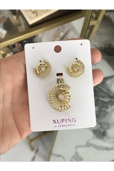 XUPING 3'lü Taş Detaylı Set Model Küpe (kararmaz)