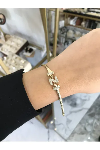 Harf Detaylı Taşlı Yılan Sırtı Model Bileklik (Z Harfi) kararmaz
