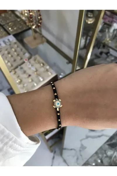 Kaplumbağa Nazar Boncuk Detaylı İp Model Ayarlanabilir Bileklik