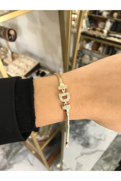 Harf Detaylı Taşlı Yılan Sırtı Model Bileklik ( D Harfi) kararmaz