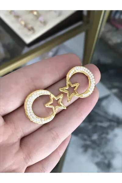 Ay&Yıldız Model İnci Detaylı Küpe