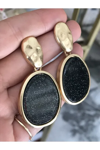 Simli Tasarım Gold Detaylı Küpe