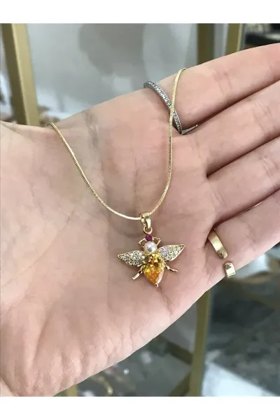 Renkli Arı Model Taş Detaylı Kolye
