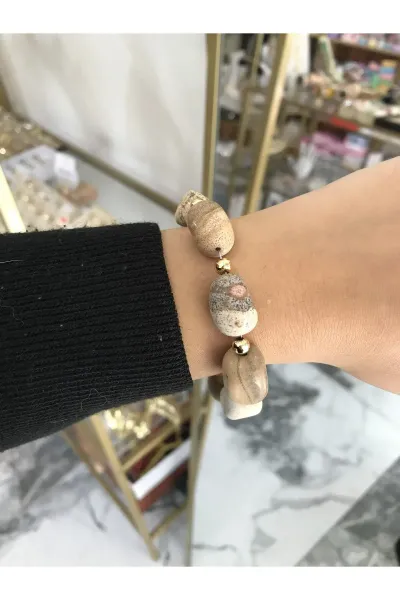 Gold Detaylı Doğal Taş Model Bileklik