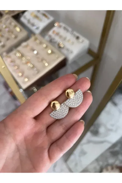 Taşlı Yelpaze Küpe