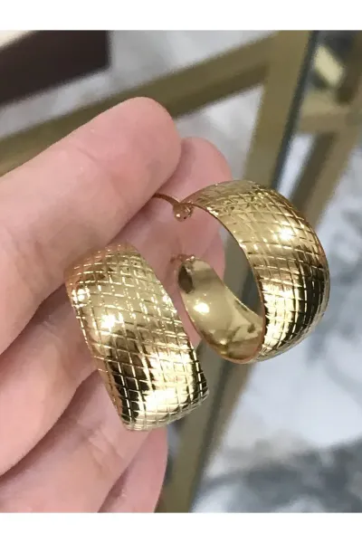Desenli Gold Halka Küpe