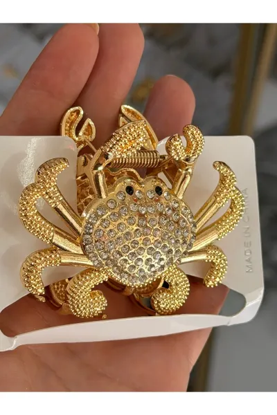 Gold Yengeç Model Taş Detaylı Toka