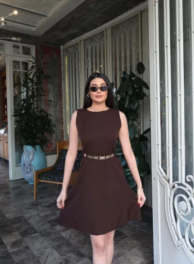 Double Kumaş Kemerli Elbise