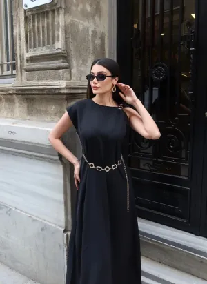 Linda Kumaş Aksesuarlı ve Kemerli Elbise - Görsel 15
