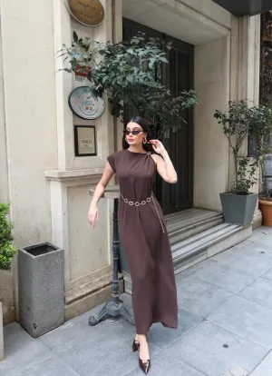 Linda Kumaş Aksesuarlı ve Kemerli Elbise - Görsel 4