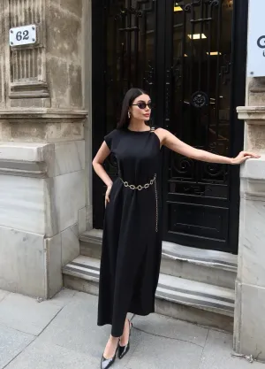 Linda Kumaş Aksesuarlı ve Kemerli Elbise - Görsel 13