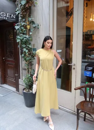 Linda Kumaş Aksesuarlı ve Kemerli Elbise - Görsel 8