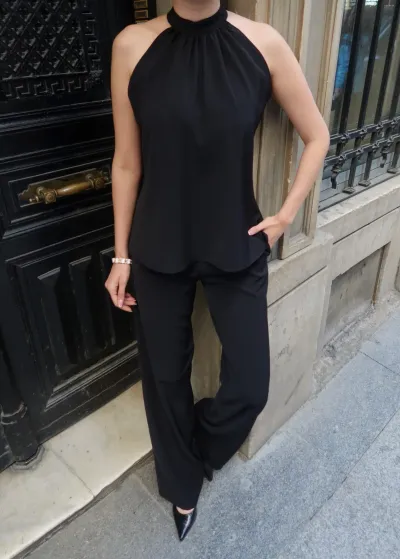 Linda Twil Kumaş Halter Yaka Takım Siyah