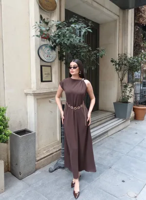 Linda Kumaş Aksesuarlı ve Kemerli Elbise - Görsel 3