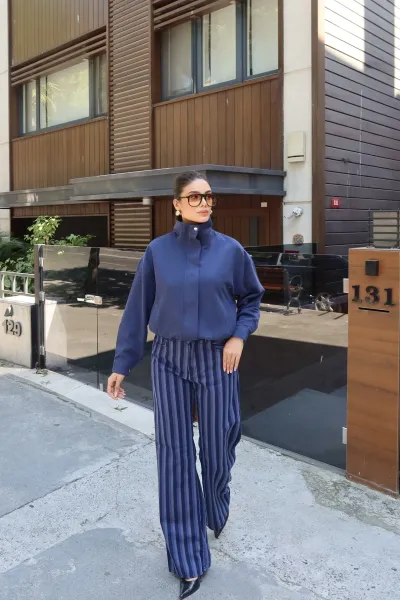 Gabardin Kumaş Fermuarlı Astarlı Ceket Lacivert