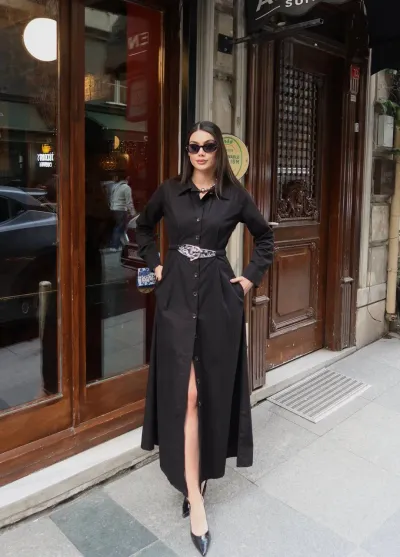 Poplin Kumaş Aksesuarlı Elbise Bordo