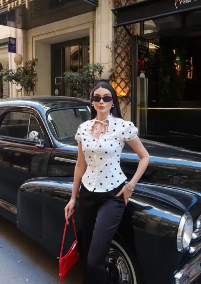 Poplin Kumaş Puantiyeli Bağlamalı Gömlek
