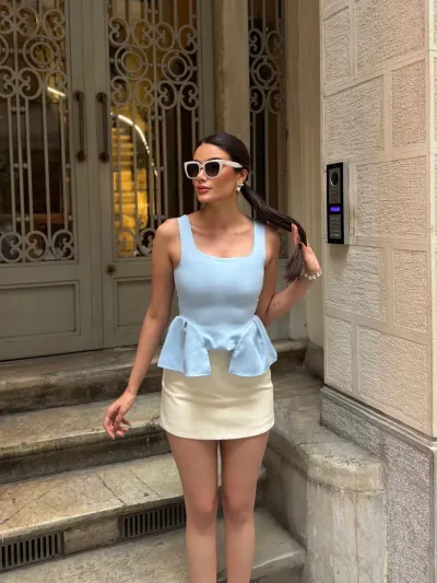 Double Kumaş Volanlı Bluz
