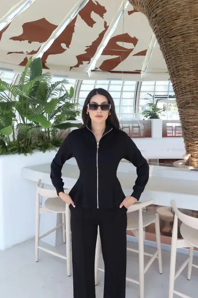 Oysho Kumaş Sırtı Bağlamalı Fermuarlı Takım Siyah