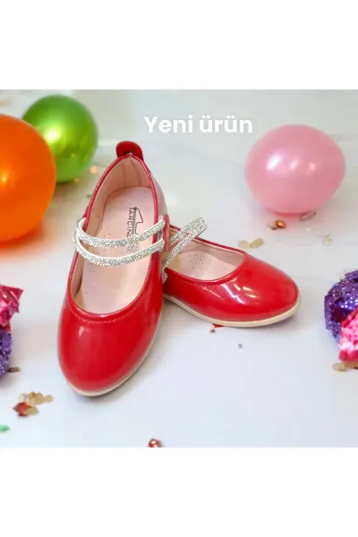 KIZ ÇOCUK KIRMIZI RENK TAŞLI ORTOPEDİK TABANLI ŞIK BABET