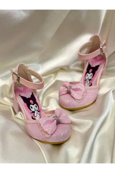 Kız çocuk kuromi baskılı topuklu ayakkabı — Pembe