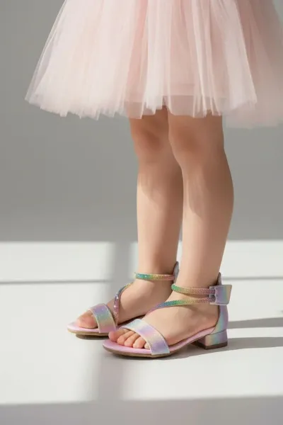 KIZ BEBEK TAŞLI ABİYE AYAKKABI — Pembe
