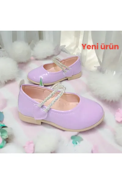 KIZ ÇOCUK LİLA RENK TAŞLI ORTOPEDİK TABANLI ŞIK BABET