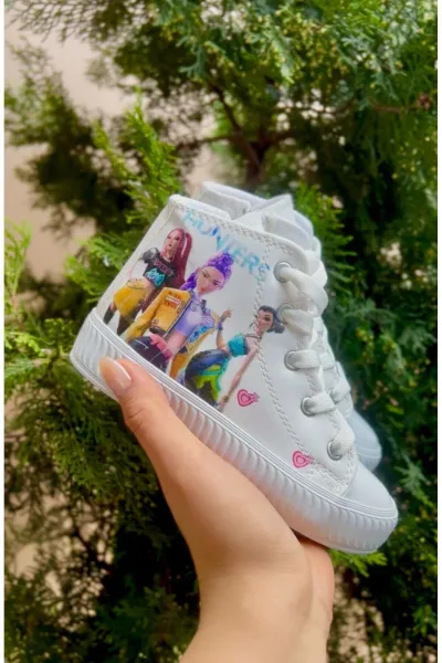 Hunter Huntrix Çizim Baskılı helogramlı Bilekli renkli Bağcıklı ve fermuarlı Sneaker — Beyaz