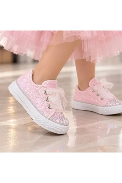 KIZ ÇOCUK BAĞCIKLI SİMLİ SNEAER — Pembe