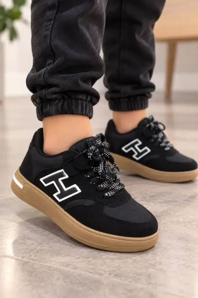 Kız Çocuk Siyah Detaylı Sneaker Spor Ayakkabı — Siyah siyah
