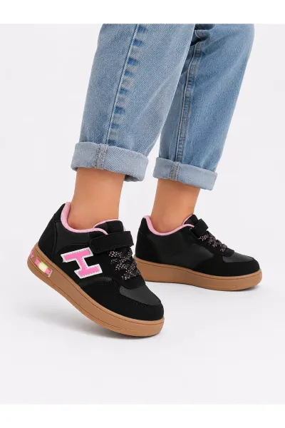 Kız Çocuk Siyah Pembe Detaylı Sneaker Spor Ayakkabı