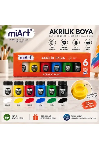 Miart Akrilik Boya Seti 6 Renk x 30 ml