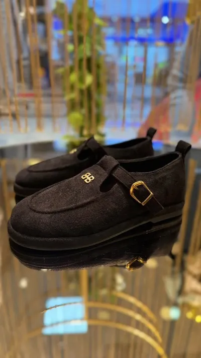 Tokalı Süet Görünümlü Loafer Koyu Kahve