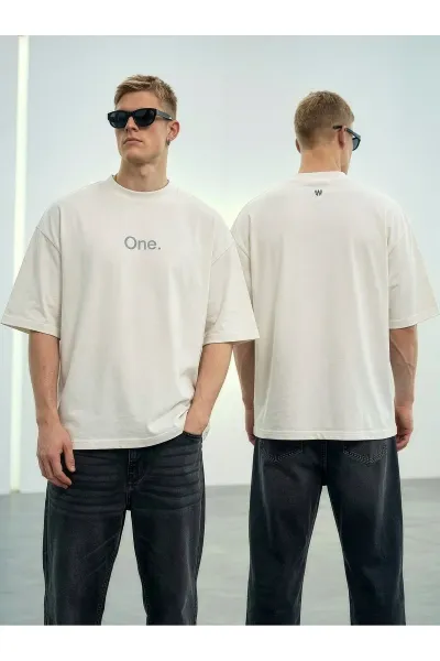 Wild Wood "The One" Baskılı Premium Oversize T-shirt — Ekru