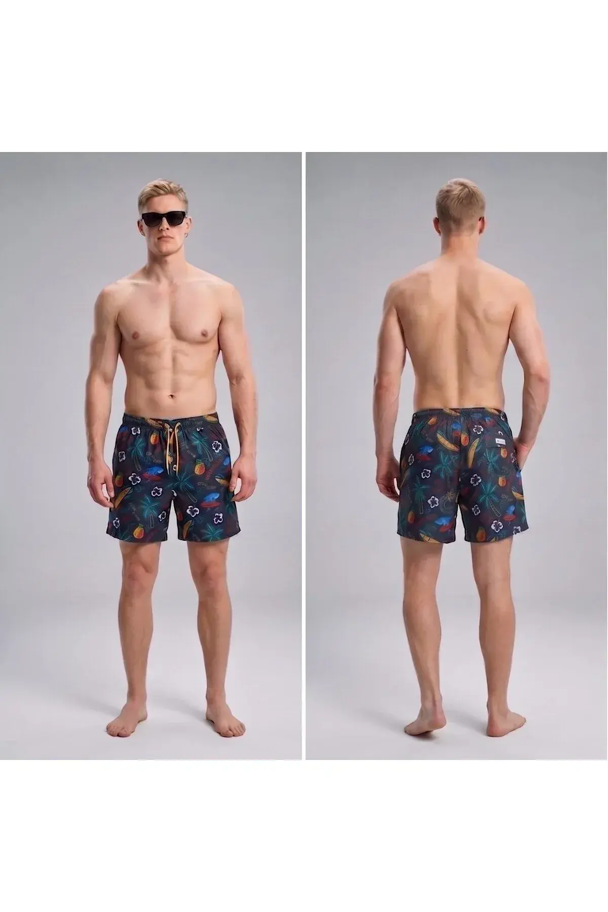 Wild Wood Summer Surf Palmiye Desenli Hızlı Kuruyan Erkek Deniz Şortu