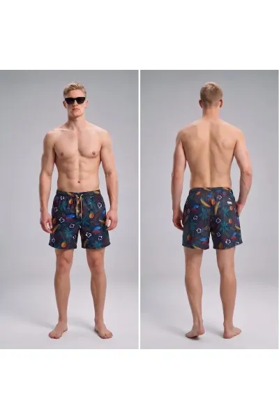 Wild Wood Summer Surf Palmiye Desenli Hızlı Kuruyan Erkek Deniz Şortu