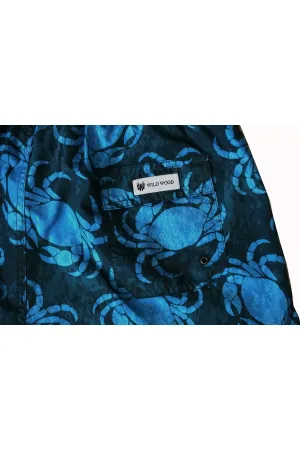 Wild Wood "Deep Blue Crab" Yengeç Desenli Hızlı Kuruyan Erkek Deniz Şortu 6