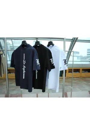 Wild Wood "LA Street" Dikey Baskılı ve Kol Nakışlı Premium Oversize T-shirt — Siyah-Nakışlı 7