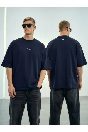 Wild Wood "The One" Baskılı Premium Oversize T-shirt — Lacivert 1