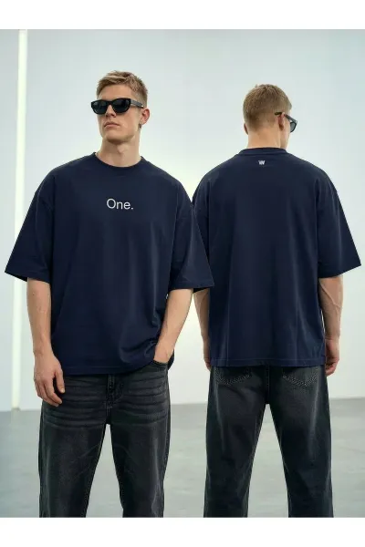 Wild Wood "The One" Baskılı Premium Oversize T-shirt — Lacivert