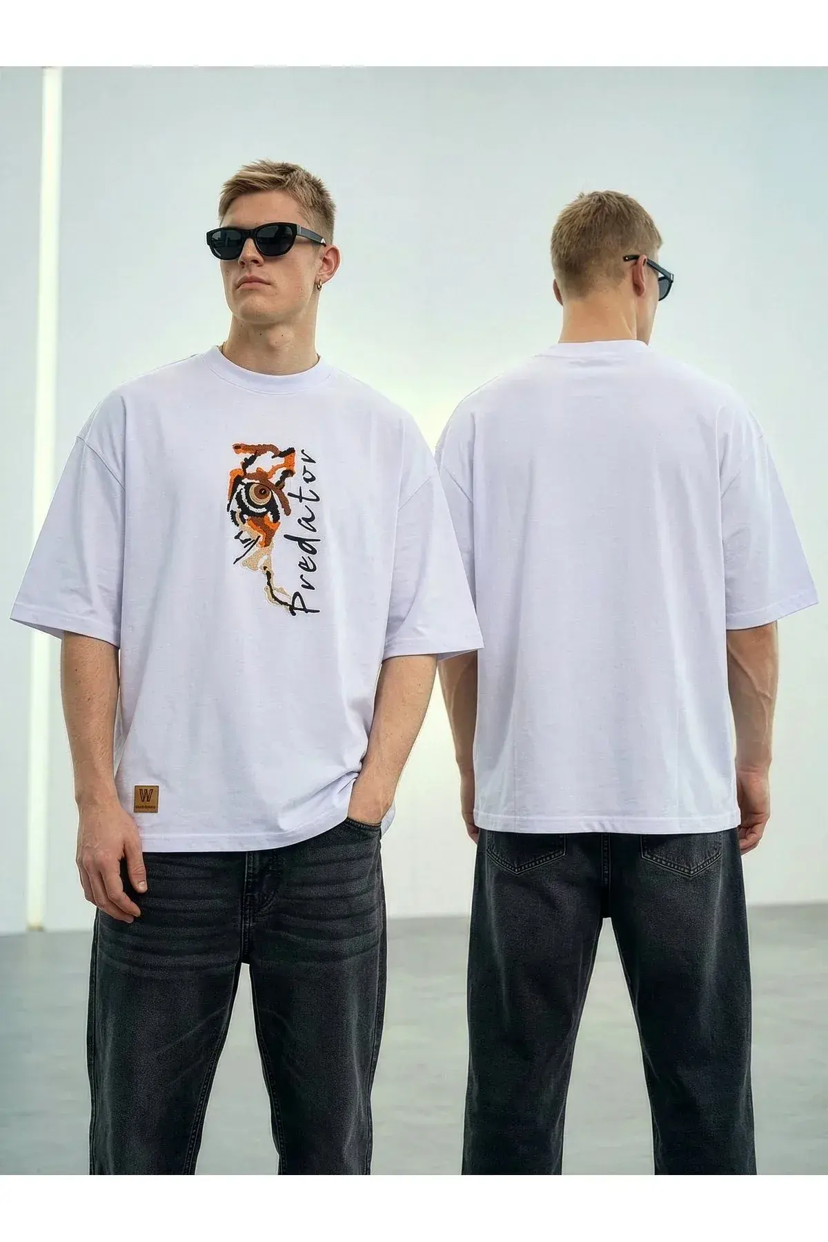 Wild Wood "Predator" Tiger Eye Streetwear Premium Kalite Oversize T-shirt — Beyaz
