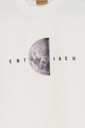 Wild Wood "Lunar Moon" Kabartılı Baskılı Premium Oversize T-shirt — Ekru 2