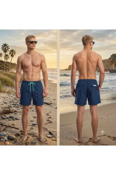 Wild Wood "Pacific Blue" Klasik Düz Hızlı Kuruyan Erkek Deniz Şortu
