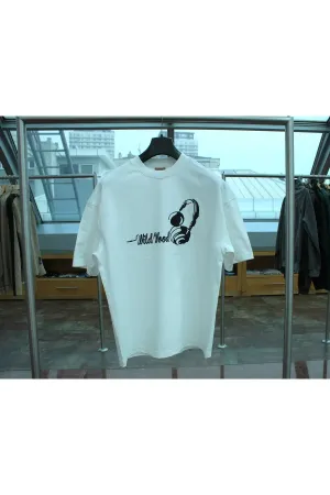 Wild Wood "Audio Rhythms" Kulaklık Kabaran Baskılı Premium Oversize T-shirt — Ekru 3